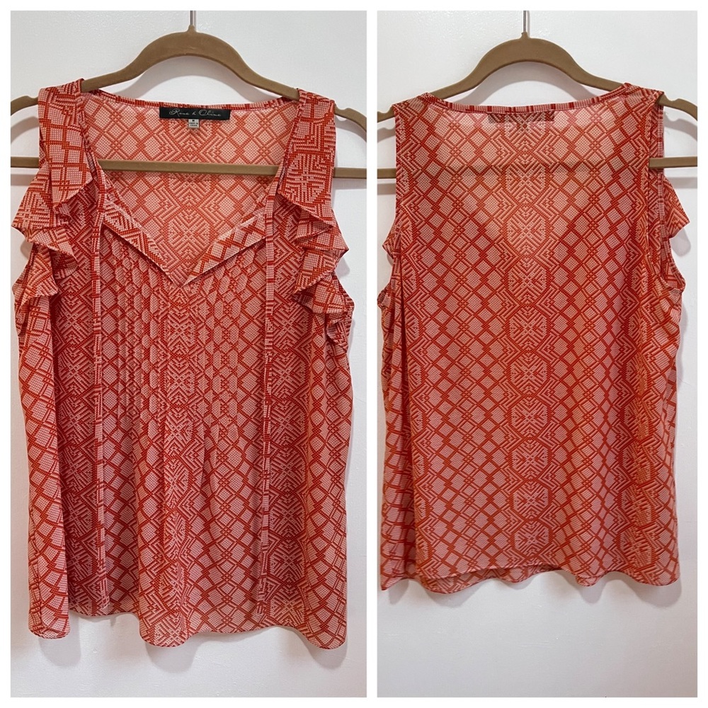 Rose & Olive Rust and white serpent print top, chiffon